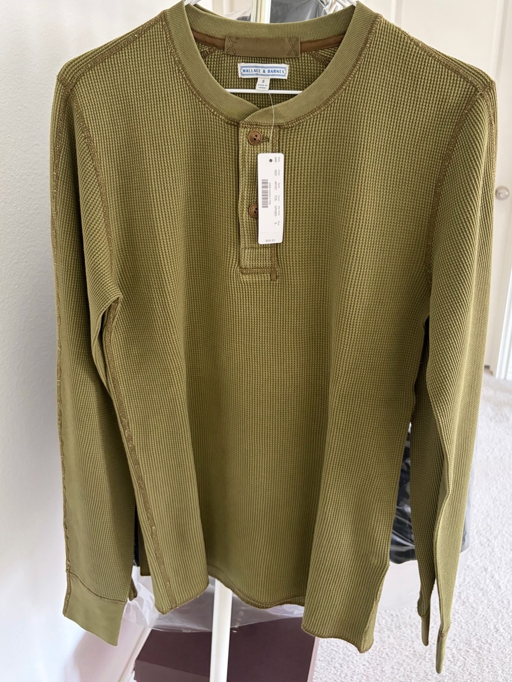 Wallace & Barnes J. Crew waffle knit thermal henley shirt Olive Green